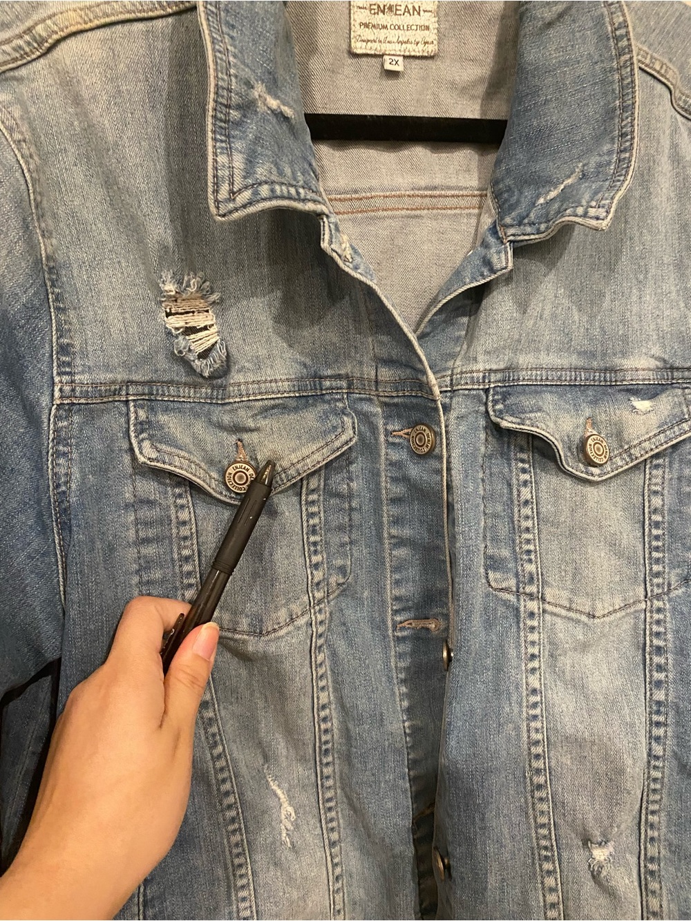 Enjean Denim Trucker Jacket Sz Large - Picture 10 of 14